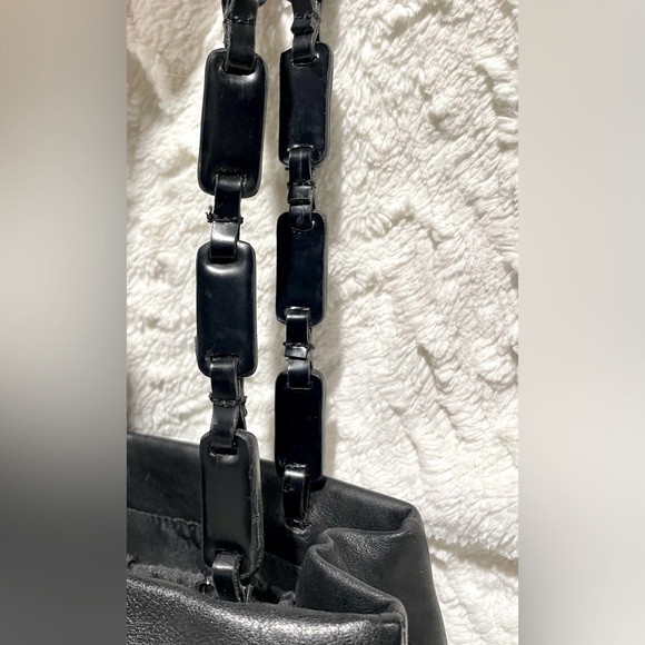 Y2K Stone Mountain Leather Dual Leather Chain Link Handles Tote Shoulder Bag - Picture 4 of 13